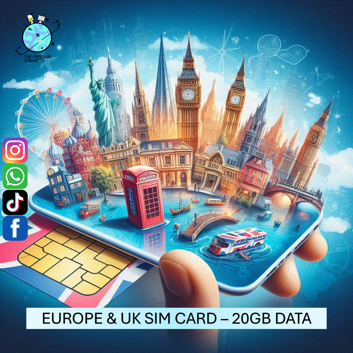 EUROPE UK UNITED KINGDOM SIM CARD 20GB DATA